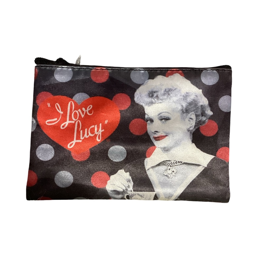 I Love Lucy Heart Zip Black w/ Polka Dots Small Pouch Keychain Bag Charm NWT